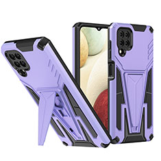 Silicone Matte Finish and Plastic Back Cover Case with Stand MQ1 for Samsung Galaxy A12 Nacho Purple