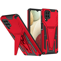 Silicone Matte Finish and Plastic Back Cover Case with Stand MQ1 for Samsung Galaxy A12 Nacho Red
