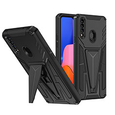 Silicone Matte Finish and Plastic Back Cover Case with Stand MQ1 for Samsung Galaxy A20s Black