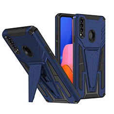 Silicone Matte Finish and Plastic Back Cover Case with Stand MQ1 for Samsung Galaxy A20s Blue