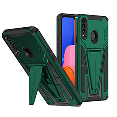 Silicone Matte Finish and Plastic Back Cover Case with Stand MQ1 for Samsung Galaxy A20s Green