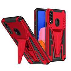 Silicone Matte Finish and Plastic Back Cover Case with Stand MQ1 for Samsung Galaxy A20s Red