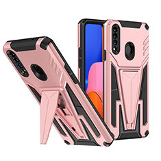 Silicone Matte Finish and Plastic Back Cover Case with Stand MQ1 for Samsung Galaxy A20s Rose Gold