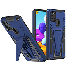 Silicone Matte Finish and Plastic Back Cover Case with Stand MQ1 for Samsung Galaxy A21 Blue