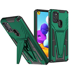 Silicone Matte Finish and Plastic Back Cover Case with Stand MQ1 for Samsung Galaxy A21 Green
