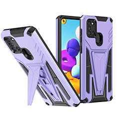 Silicone Matte Finish and Plastic Back Cover Case with Stand MQ1 for Samsung Galaxy A21 Purple