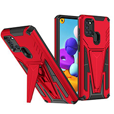 Silicone Matte Finish and Plastic Back Cover Case with Stand MQ1 for Samsung Galaxy A21 Red