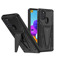 Silicone Matte Finish and Plastic Back Cover Case with Stand MQ1 for Samsung Galaxy A21s Black