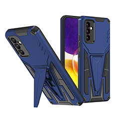 Silicone Matte Finish and Plastic Back Cover Case with Stand MQ1 for Samsung Galaxy A24 4G Blue