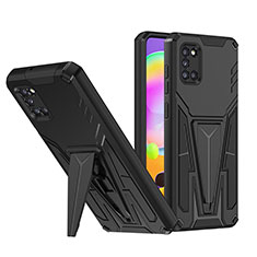 Silicone Matte Finish and Plastic Back Cover Case with Stand MQ1 for Samsung Galaxy A31 Black