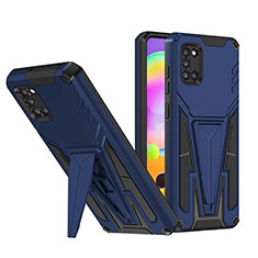 Silicone Matte Finish and Plastic Back Cover Case with Stand MQ1 for Samsung Galaxy A31 Blue