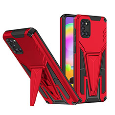 Silicone Matte Finish and Plastic Back Cover Case with Stand MQ1 for Samsung Galaxy A31 Red