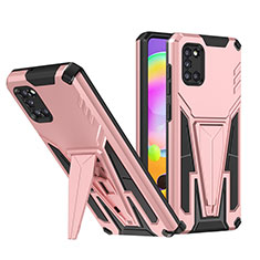 Silicone Matte Finish and Plastic Back Cover Case with Stand MQ1 for Samsung Galaxy A31 Rose Gold