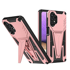 Silicone Matte Finish and Plastic Back Cover Case with Stand MQ1 for Samsung Galaxy A32 5G Rose Gold
