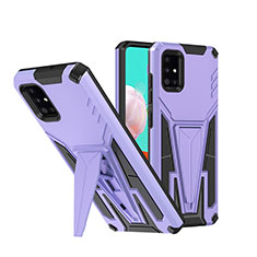 Silicone Matte Finish and Plastic Back Cover Case with Stand MQ1 for Samsung Galaxy A51 4G Purple