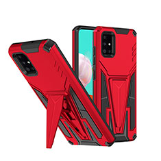 Silicone Matte Finish and Plastic Back Cover Case with Stand MQ1 for Samsung Galaxy A51 4G Red