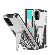 Silicone Matte Finish and Plastic Back Cover Case with Stand MQ1 for Samsung Galaxy A51 4G Silver