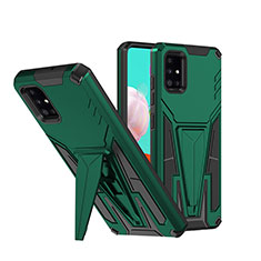 Silicone Matte Finish and Plastic Back Cover Case with Stand MQ1 for Samsung Galaxy A71 4G A715 Green