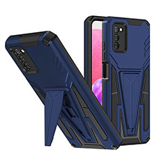 Silicone Matte Finish and Plastic Back Cover Case with Stand MQ1 for Samsung Galaxy F02S SM-E025F Blue