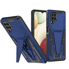 Silicone Matte Finish and Plastic Back Cover Case with Stand MQ1 for Samsung Galaxy F12 Blue