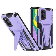 Silicone Matte Finish and Plastic Back Cover Case with Stand MQ1 for Samsung Galaxy F52 5G Purple