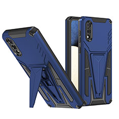 Silicone Matte Finish and Plastic Back Cover Case with Stand MQ1 for Samsung Galaxy M02 Blue