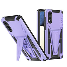 Silicone Matte Finish and Plastic Back Cover Case with Stand MQ1 for Samsung Galaxy M02 Purple