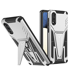 Silicone Matte Finish and Plastic Back Cover Case with Stand MQ1 for Samsung Galaxy M02 Silver