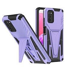 Silicone Matte Finish and Plastic Back Cover Case with Stand MQ1 for Samsung Galaxy M02s Purple