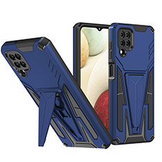 Silicone Matte Finish and Plastic Back Cover Case with Stand MQ1 for Samsung Galaxy M12 Blue