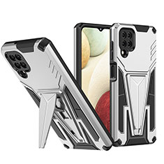 Silicone Matte Finish and Plastic Back Cover Case with Stand MQ1 for Samsung Galaxy M12 Silver