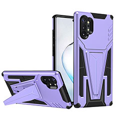 Silicone Matte Finish and Plastic Back Cover Case with Stand MQ1 for Samsung Galaxy Note 10 Plus 5G Purple