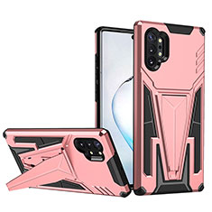 Silicone Matte Finish and Plastic Back Cover Case with Stand MQ1 for Samsung Galaxy Note 10 Plus 5G Rose Gold
