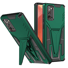 Silicone Matte Finish and Plastic Back Cover Case with Stand MQ1 for Samsung Galaxy Note 20 5G Green