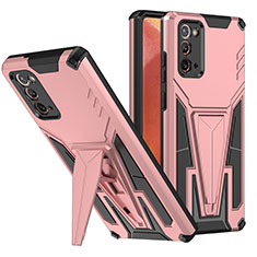 Silicone Matte Finish and Plastic Back Cover Case with Stand MQ1 for Samsung Galaxy Note 20 5G Rose Gold