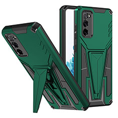 Silicone Matte Finish and Plastic Back Cover Case with Stand MQ1 for Samsung Galaxy S20 Lite 5G Green
