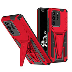 Silicone Matte Finish and Plastic Back Cover Case with Stand MQ1 for Samsung Galaxy S20 Ultra Red