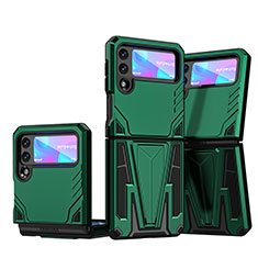 Silicone Matte Finish and Plastic Back Cover Case with Stand MQ1 for Samsung Galaxy Z Flip3 5G Green