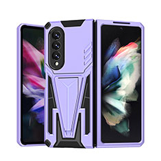 Silicone Matte Finish and Plastic Back Cover Case with Stand MQ1 for Samsung Galaxy Z Fold3 5G Purple