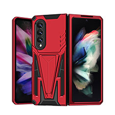 Silicone Matte Finish and Plastic Back Cover Case with Stand MQ1 for Samsung Galaxy Z Fold3 5G Red
