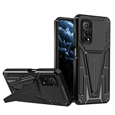Silicone Matte Finish and Plastic Back Cover Case with Stand MQ1 for Xiaomi Mi 10T 5G Black