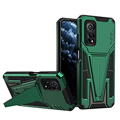 Silicone Matte Finish and Plastic Back Cover Case with Stand MQ1 for Xiaomi Mi 10T 5G Green