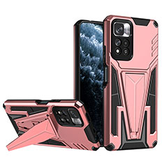 Silicone Matte Finish and Plastic Back Cover Case with Stand MQ1 for Xiaomi Mi 11i 5G (2022) Rose Gold