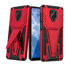 Silicone Matte Finish and Plastic Back Cover Case with Stand MQ1 for Xiaomi Poco M2 Pro Red