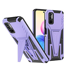 Silicone Matte Finish and Plastic Back Cover Case with Stand MQ1 for Xiaomi POCO M3 Pro 5G Purple