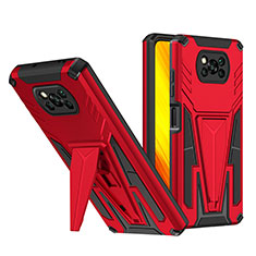 Silicone Matte Finish and Plastic Back Cover Case with Stand MQ1 for Xiaomi Poco X3 Red