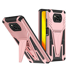Silicone Matte Finish and Plastic Back Cover Case with Stand MQ1 for Xiaomi Poco X3 Rose Gold