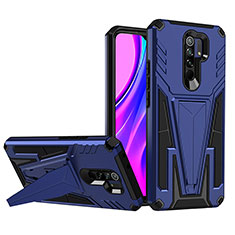 Silicone Matte Finish and Plastic Back Cover Case with Stand MQ1 for Xiaomi Redmi 9 Blue