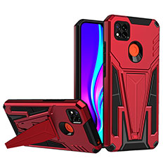 Silicone Matte Finish and Plastic Back Cover Case with Stand MQ1 for Xiaomi Redmi 9 India Red