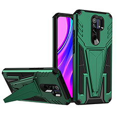 Silicone Matte Finish and Plastic Back Cover Case with Stand MQ1 for Xiaomi Redmi 9 Prime India Green